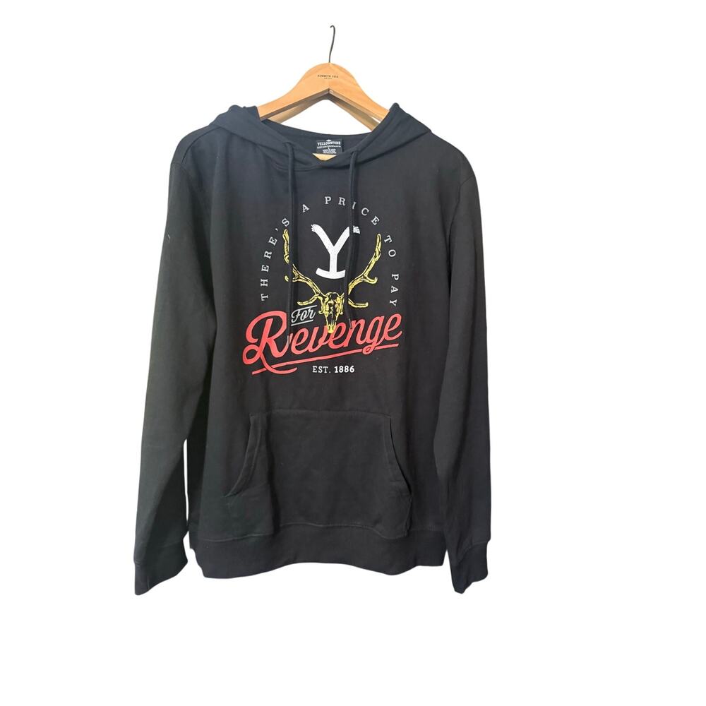 Yellowstone Men’s Black Graphic Logo Fleece Pullover Hoodie Size L